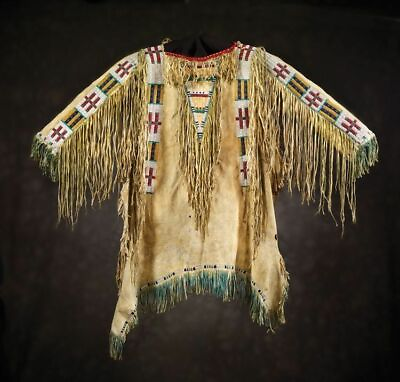#ad Old American Style Handmade Dakota Beaded Buckskin Hide Powwow War Shirt PWP143 $299.00