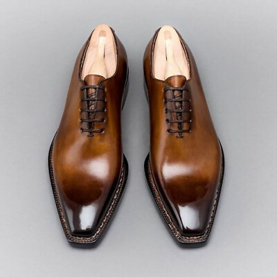 #ad Men#x27;s Handcrafted Brown Leather Black Shaded Whole Cut Oxford Lace Up Dress Shoe $132.99