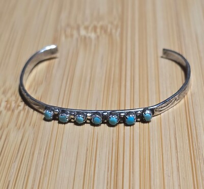 #ad Native American Navajo Turquoise Sterling Silver Row Baby Child Bangle Size 4.7 $48.25