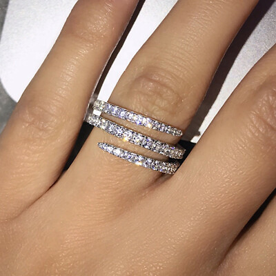 #ad Shine Women Jewelry 925 Silver Ring Cubic Zircon Wedding Gift Sz 6 10 $2.39