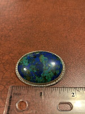 #ad Large Oval Azurite In Sterling Estate Pin Brooch Signed GB Native Southwestern $102.00