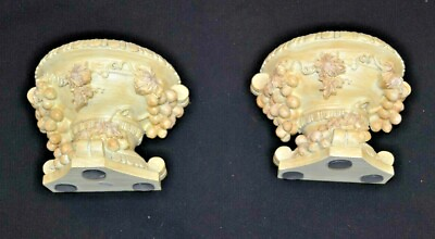 #ad Vintage Antique 2 Bookends Flower Basket Stand Beautiful Carved $135.00
