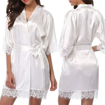 #ad Sexy Wedding Dressing Gown Women Short Satin Bride Robe Lace Silk Kimono $18.07