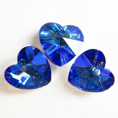 #ad 10Pcs 14x7mm Faceted Blue Crystal Heart Pendant Bead FS00082SH $10.13