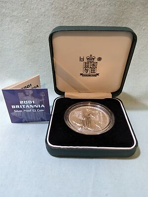 #ad 2001 Britannia Silver .958 Proof £2 Two Pound Coin Royal Mint #024 w Box COA $244.95