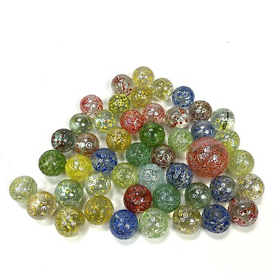 #ad LOT OF 47 VINTAGE MACHINE MADE GLASS COFETTI MARBLES $14.59