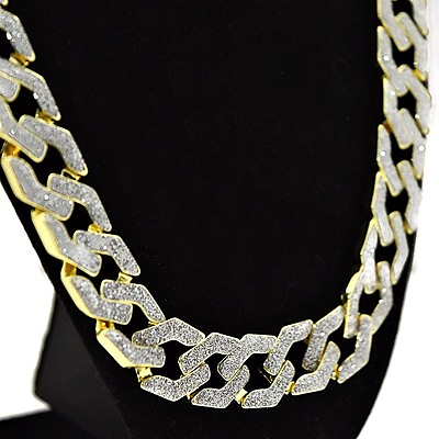 #ad Mens Frosted Hip Hop Chain Squared Links Gold Plated 15MM x 30quot; Glitter Necklace $39.95