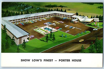 #ad Show Low Arizona AZ Postcard Porter House Highway Exterior c1960 Vintage Antique $19.95