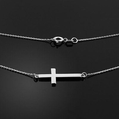 #ad Sterling Silver Sideways Cross Cute Necklace $33.99