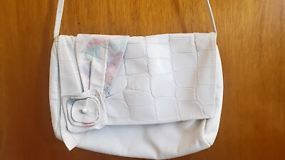 #ad WHITE CREAM LEATHER PURSE SHOULDER BAG GORGEOUS VINTAGE FREE SHIPPING $27.90
