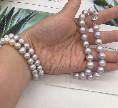 #ad 22 quot; natural 8 9 mm AAA grey akoya pearl necklace 925 silver 18quot; 20 quot; $44.99