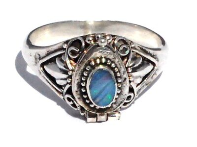 #ad Sterling Silver Bali Opal Doublet Gemstone Poison Ring $44.08