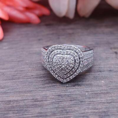 #ad 2Ct Round Diamond Cluster Heart Shape Wedding Ring Simulated 14k Gold Finish $113.99