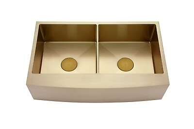 #ad Burnished Brass Gold stainless steel Double bowl Bulter Apron kitchen sink R10mm AU $799.00