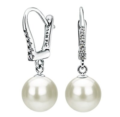 #ad Pearl Earrings 14k White Gold 1 10cttw Diamond 9 9.5mm White Round Freshwater $649.99