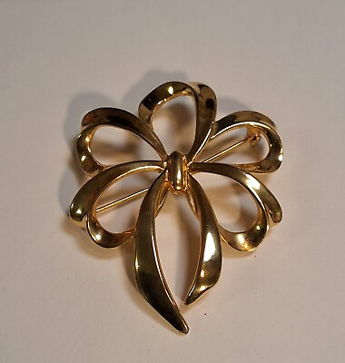 #ad Vintage Napier Gold Tone Bow Brooch 2 In Signed Perfect Condition $23.00
