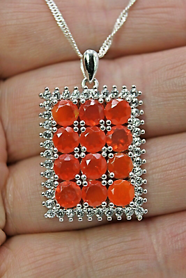#ad Pendant Orange Fire Opal Genuine Natural M ined Gems Solid Sterling Silver 18 In GBP 80.74