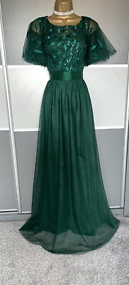 #ad Elegant Green Sequin Evening Prom Wedding Party Cocktail Maxi Dress Sz 14 16 GBP 44.99