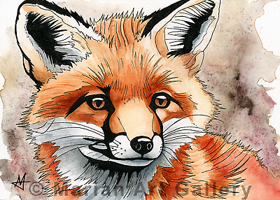 #ad ACEO Red Fox Print Original Limited Edition Watercolor Art Print by MARIAN C $12.07