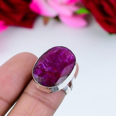 #ad Indian Ruby Gemstone Ring Handmade Solid 925 Silver Jewelry Statement Ring AP384 $12.55
