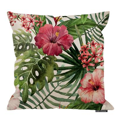#ad Tropical Flower Decor Throw Pillow Cushion CoverWatercolor Summer Hawaii Pal... $25.49