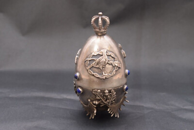 #ad Tsar Silver Egg Two Boxing Hares Silver 84 Imperial Russia Art Work Egg $470.00