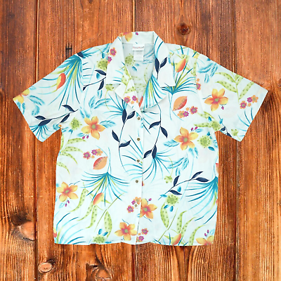 #ad Bobbie Brooks Floral Hawaiian Women#x27;s Short Sleeve Shirt Button Up Casual Top L $20.99