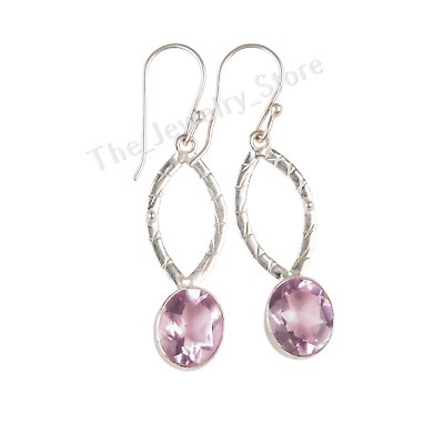 #ad Namibian Morganite Gemstone 925 Solid Silver Jewelry Dangle Earrings For Friend $15.11