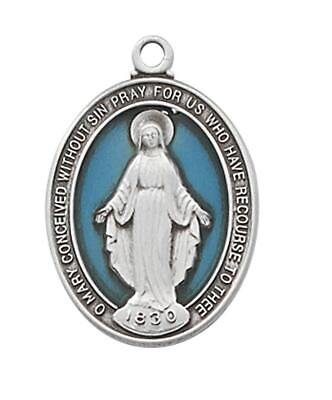 #ad Blue Sterling Silver Miraculous Medal Features 18in Long Chain $99.99