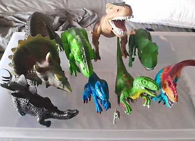 #ad MIXED LOT OF 9 SMALL LARGE DINOSAUR TOYS SOME POSABLE Plastic Rubber T REX $9.99