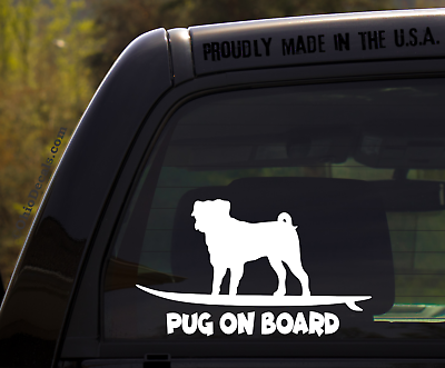#ad Pug on Board Funny Dog Breed Decal Sticker for car or Truck Window $5.99