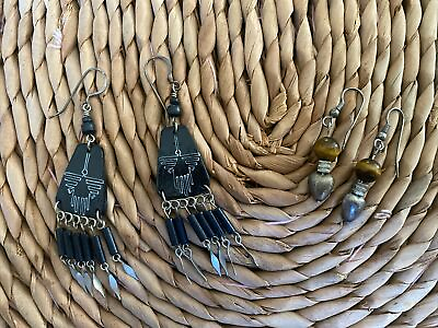 #ad Lot Of 2 Vintage Sterling Southwestern Set Of Dangling Earrings And Chandelier $24.99