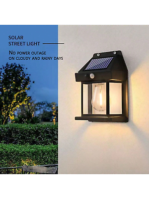 #ad 1Pc Outdoor Solar Powered Warm Light Wall Lamp with Body Sensor and Tungsten Fil $14.28