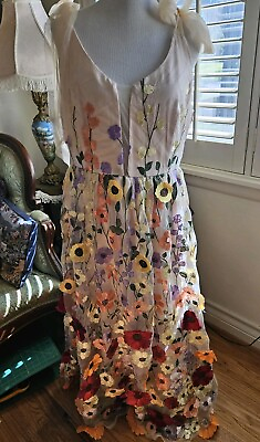 #ad New York Company Stunning Multicolor 3D Flower Occasion Dress Long Size L NWT $119.99