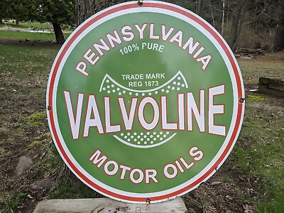 #ad LARGE VINTAGE VALVOLINE MOTOR OILS PURE PENN PORCELAIN GAS PUMP SIGN 30quot; $429.00