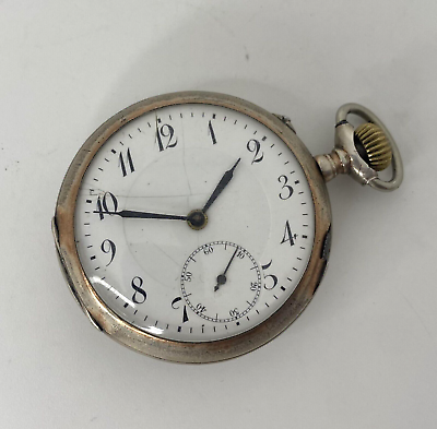 #ad Antique Pocket Watch Mechanical Swiss Silver 800 Open Face Men Rare Old 19th $299.00