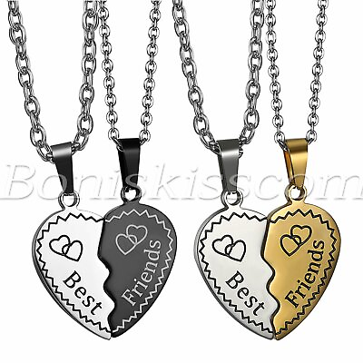 #ad 2pcs Stainless Steel Puzzle Necklace quot;Best Friendsquot; Love Heart Pendant Chain $8.99