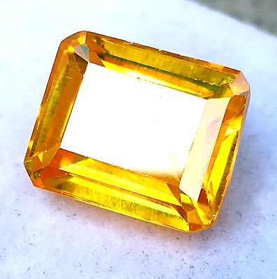 #ad 15.60 Carat BIG Natural Cambodian ZIRCON Emerald Shape Yellow Loose Cut Gemstone $15.99