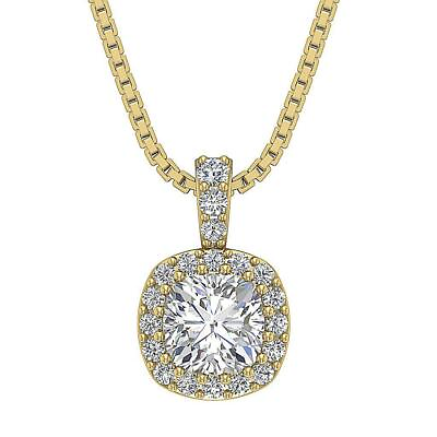 #ad Halo Cluster Pendant Necklace SI2 J 1.25 Ct Cushion Round Diamond 14K Solid Gold $1999.19
