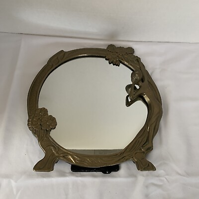 #ad Beautiful Round Vanity Mirror Art Nouveau Vintage $60.00