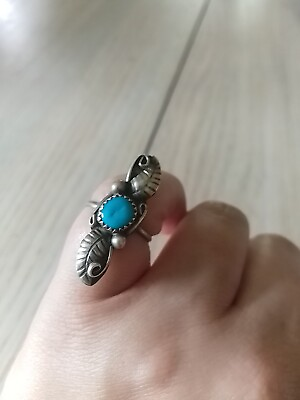 #ad Native American Silver Work And Turquoise Ring Size 6 $75.00