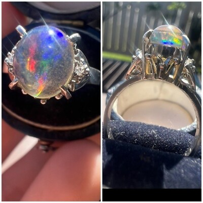 #ad Solid platinum 1.69CTW genuine jelly opal Diamond ring High end $625.00