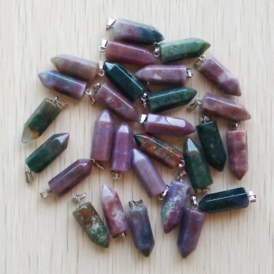 #ad 50pcs Natural India Agate Hexagonal Pillar Charms Pendants Fit Necklace Making $23.99