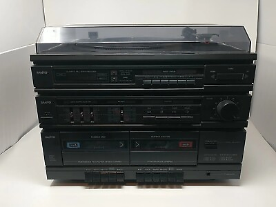 #ad Sanyo GXT 828U Stereo Music System Dual Cassette Tape Turntable AM FM Tested $149.94