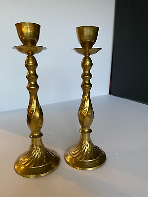 #ad Brass Swirl Candlestick Holders Pair 13quot; Tall Vintage $60.00