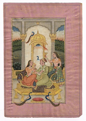 #ad Mughal Miniature Painting King And Queen in Love Scene Mughal Harem Art Painting $699.99