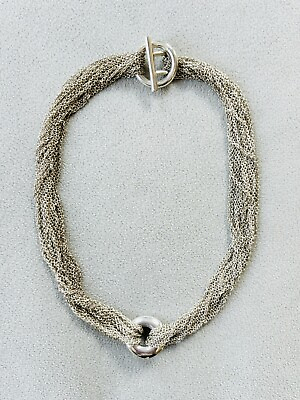 #ad Tiffany amp; Co Sterling Silver Multi Strand Mesh Necklace Donut Pendant 15.5” 48.4 $250.00