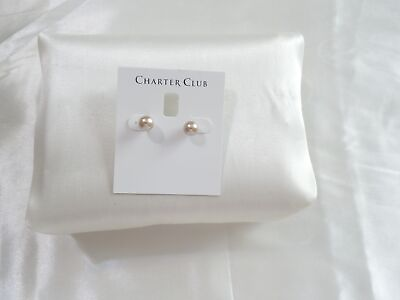 #ad Charter Club Silver Tone 8mm Simulated Pearl Stud Earrings B2011 $8.63