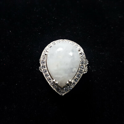 #ad Moonstone 925 Fine Sterling Silver Ring Size 7.5 Genuine Stone Gemstone $59.00