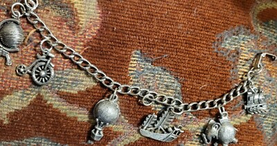 #ad Vintage Charm Bracelet Six Charms 1800s Modes Of Travel $22.00